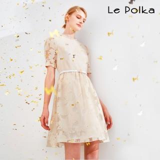 【Le Polka】絕美燒花珍珠短洋裝-女(附綁帶)