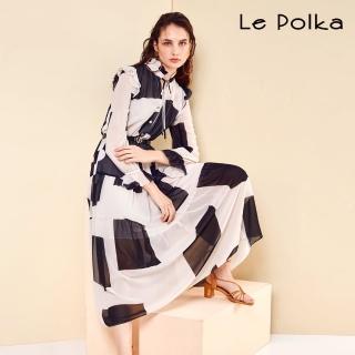 【Le Polka】無規律幾何印花長洋裝-女
