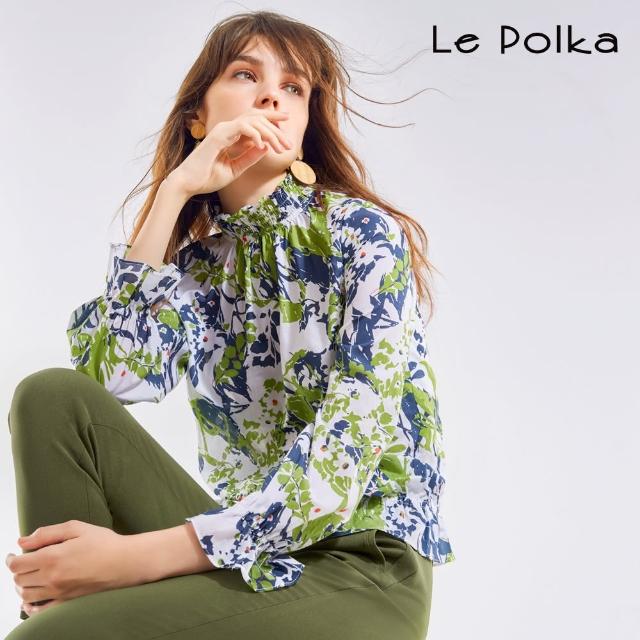 【Le Polka】抽象綠意印花上衣-女