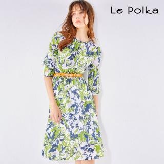 【Le Polka】抽象綠意印花長洋裝-女