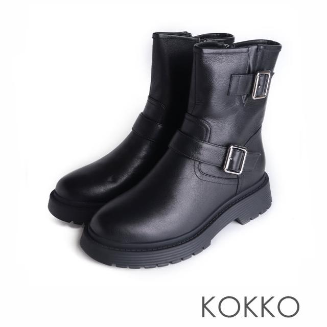 【KOKKO 集團】率性騎士感金屬釦環短靴(黑色)