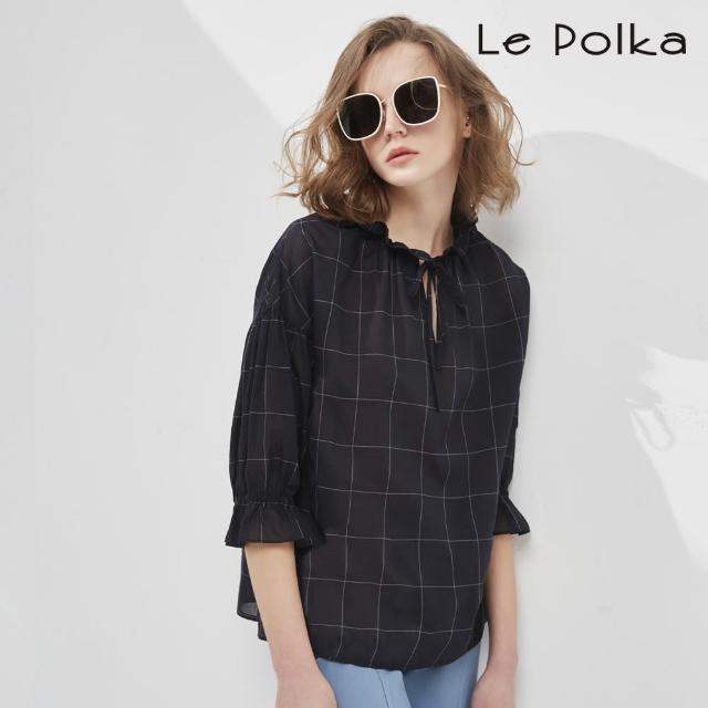 【Le Polka】超細緻棉質格紋上衣-女