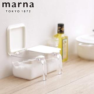 【MARNA】按壓式密封調味料盒附勺子600ml-2入組(黑色/灰色/白色)