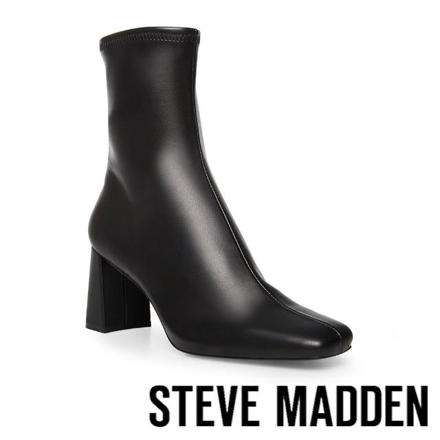 【STEVE MADDEN】HUSH 小方頭粗跟短靴(黑色)