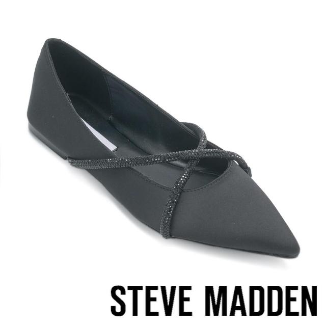 【STEVE MADDEN】KELISE 鑽面交叉尖頭平底鞋(黑色)