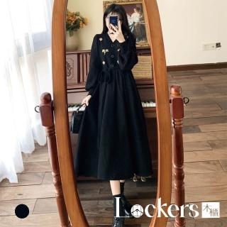 【Lockers 木櫃】秋冬顯瘦花朵刺繡氣質連衣裙 L112121901(氣質連衣裙)