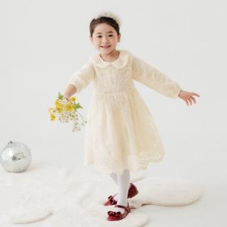 【OB 嚴選】緹花蕾絲珍珠滾邊領花童洋裝小禮服 《QD0014》