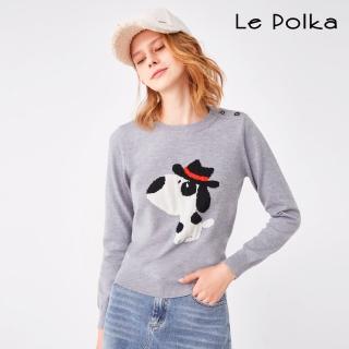【Le Polka】呆萌大頭狗針織上衣-女