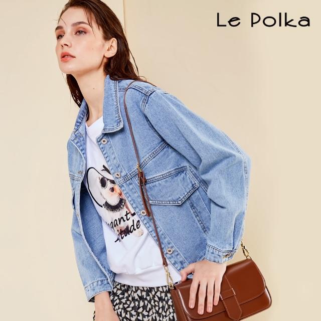 【Le Polka】假口袋設計寬版牛仔外套-女(丹寧)