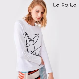 【Le Polka】抽象毛孩電繡棉T-女