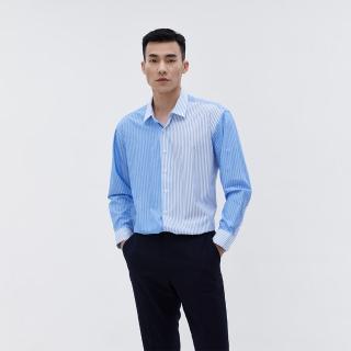 【Carnival 嘉裕】藍色條紋拼色竹纖維長袖襯衫(輕薄透氣/男裝)