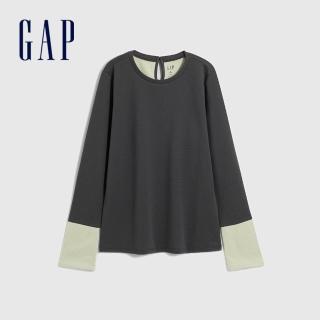 【GAP】女裝 圓領長袖T恤-深灰色(836105)