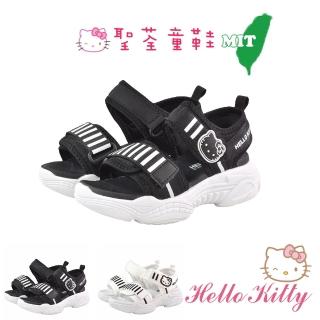 【HELLO KITTY】16.5-20cm童鞋 織帶設計超輕量減壓休閒厚跟涼鞋(白.黑色)