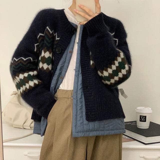 【RH】日系慵懶針織毛衣外套(乙保暖柔軟親膚厚布料)