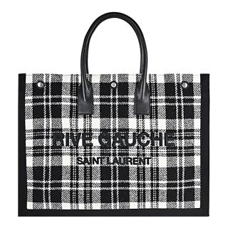 【YSL】蘇格蘭紋羊毛大購物包(黑白)