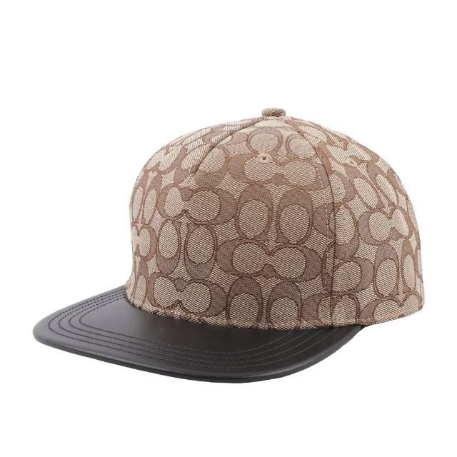 【COACH】CC Logo 緹花布及皮革棒球帽(卡其色/黑色)