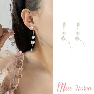 【MISS KOREA】韓國設計S925銀針高級感小臉效果溫柔珍珠長墜耳環(S925銀針耳環 珍珠耳環 長墜耳環)