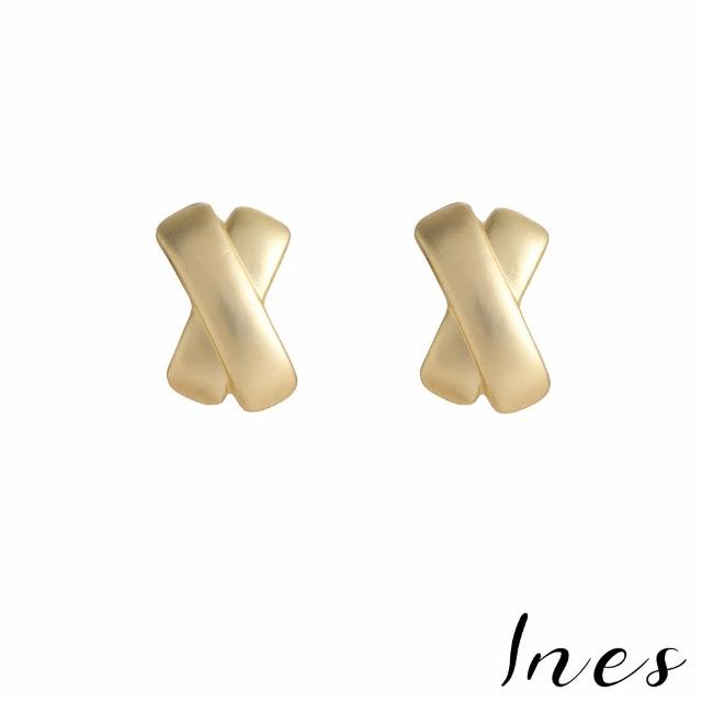 【INES】韓國設計S925銀針復古啞金X造型耳環(S925銀針耳環 啞金耳環 X耳環)