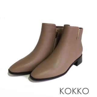 【KOKKO 集團】氣質簡約方頭牛皮短靴(駝灰色)