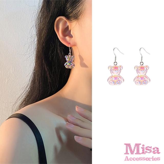 【MISA】韓國設計S925銀針可愛粉色小熊造型耳環(S925銀針耳環 粉色耳環 小熊耳環)