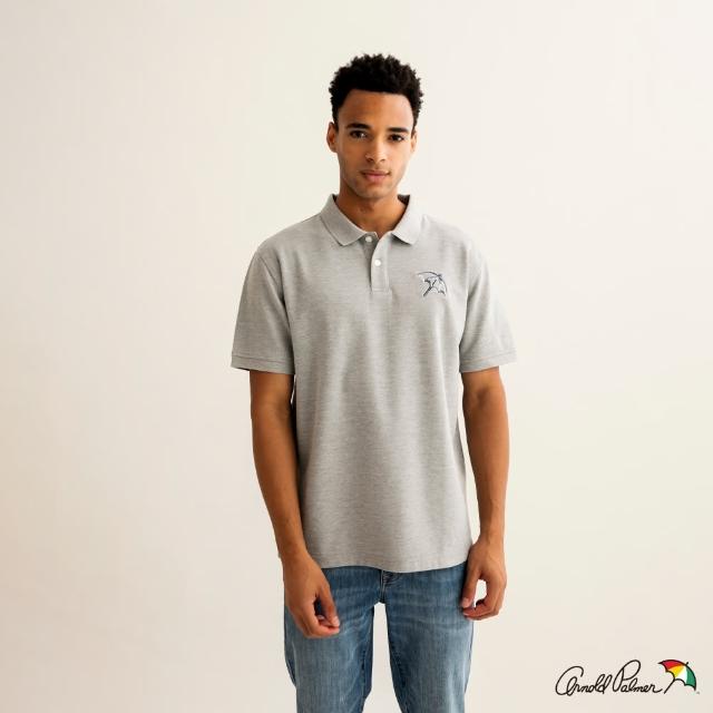 【Arnold Palmer 雨傘】男裝-左胸線條品牌LOGO刺繡POLO衫(灰色)