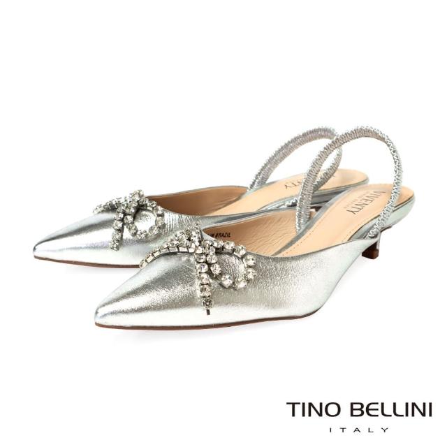 【TINO BELLINI 貝里尼】巴西進口前包後拉帶低跟鞋FW1V014-D(銀色)