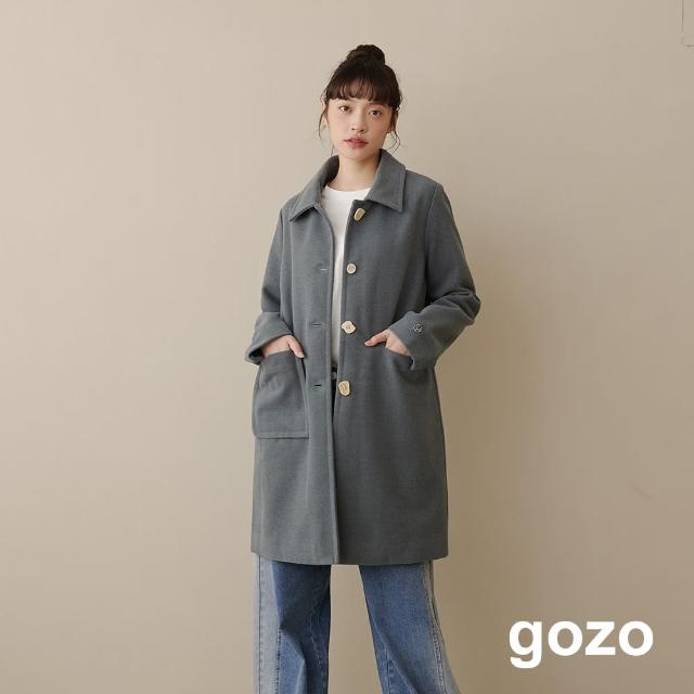 【gozo】不對稱口袋造型長版大衣外套(兩色)