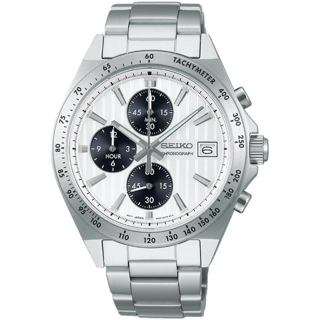 【SEIKO 精工】CS系列 條紋面錶盤賽車計時腕錶-41mm(8T67-00Y0S/SBTR039J)