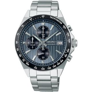 【SEIKO 精工】CS 高質感直條紋設計三眼計時腕錶 SK038 /冰河藍41mm(8T67-00Y0B/SBTR041J)