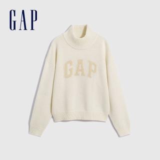 【GAP】女裝 Logo立領針織毛衣-米色(836347)