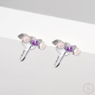 【SPANCONNY 飾品控】繆思MUSE l 紫水晶 粉水晶 S925純銀 l 雙色三鑽耳夾(無耳洞耳環)