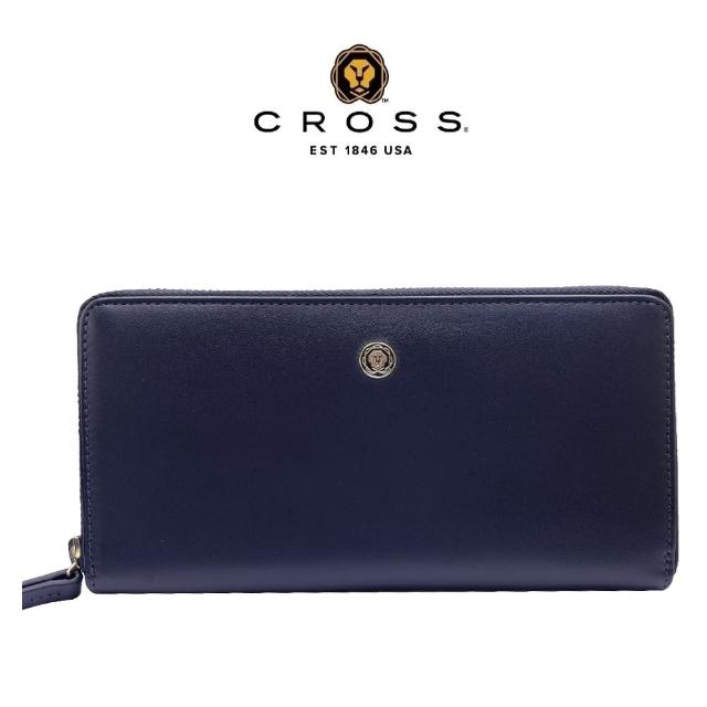 【CROSS】頂級小牛皮維納斯系列長皮夾(深藍色 贈禮盒提袋)