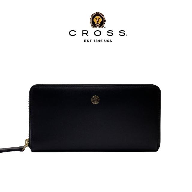 【CROSS】台灣總經銷 限量1折 頂級小牛皮拉鍊長夾 維納斯系列 全新專櫃展示品(黑色 贈禮盒提袋)