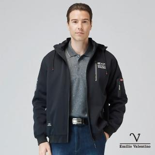 【Emilio Valentino 范倫鐵諾】男裝鎖溫蓄熱毛裡軟殼機能可拆式連帽鋪棉外套-黑(15-3K7985)