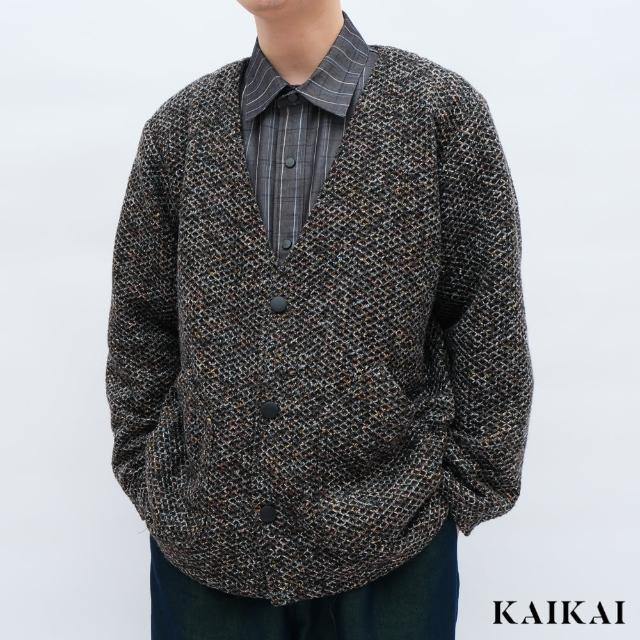 【KAI KAI】立方格彩線針織開衫外套(男款/女款 日本針織菱格 特殊布料 設計款開衫外套)