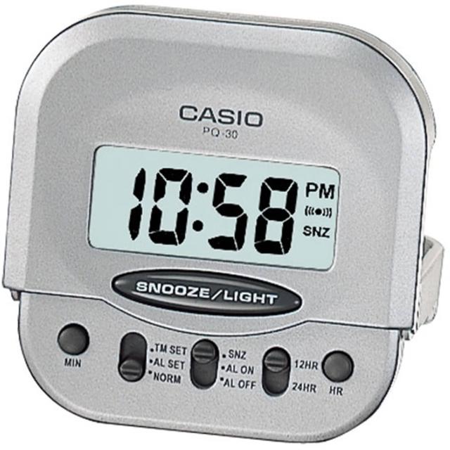 【CASIO 卡西歐】輕巧型摺疊電子鬧鐘(銀-PQ-30-8DF)