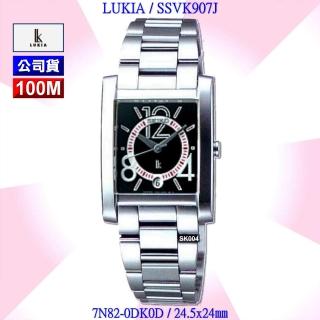 【SEIKO 精工】LUKIA方形款 黑面數字時標精鋼石英腕錶-加高級錶盒 經銷商S6(SSVK907J/7N82-0DK0D)
