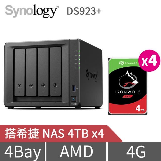 Synology 群暉科技】搭希捷4TB x4 ☆ DS923+ 4Bay NAS 網路儲存伺服器