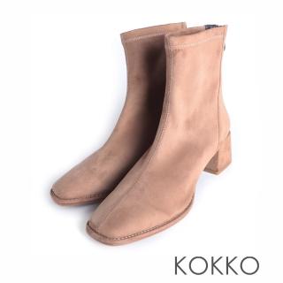 【KOKKO 集團】簡約素面彈力麂皮短靴(駝色)
