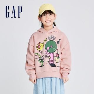 【GAP】女童裝 Gap x JEREMY VILLE聯名 Logo印花刷毛帽T-粉紅色(888232)