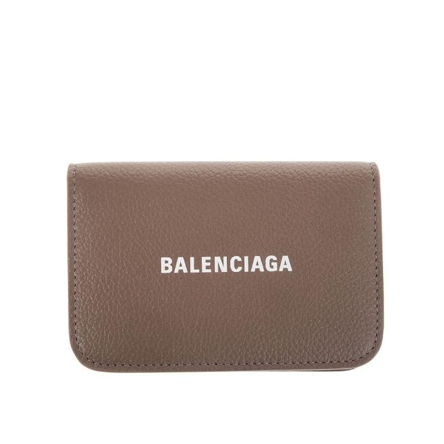 【Balenciaga 巴黎世家】經典品牌字母LOGO牛皮壓釦對折名片夾(卡其色)