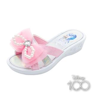 【Disney 迪士尼】正版童款 100周年紀念款 冰雪奇緣 拖鞋/童 室內 室外 台灣製 粉紅(FOKS37503)