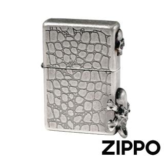 【Zippo】岩石骷髏徽章-仿古銀-防風打火機(美國防風打火機)