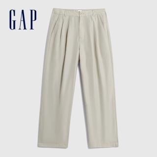 【GAP】男裝 商務刷毛直筒長褲-米黃色(840886)