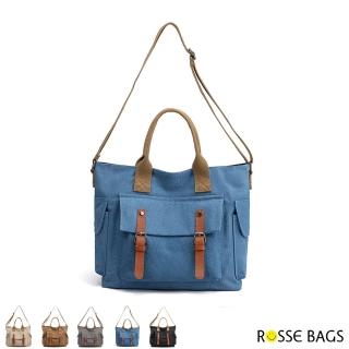 【Rosse Bags】經典復古男女款帆布大容量手提包肩背 旅行包(現+預 卡其 / 灰 / 咖啡 / 藍 / 黑)