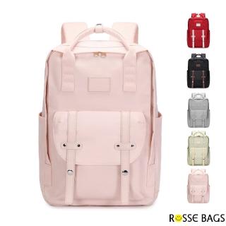 【Rosse Bags】韓版學院風尼龍休閒後背包(現+預 灰色／黑色／粉色／綠色／紅色)