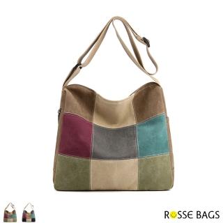 【Rosse Bags】簡約拼接帆布大容量肩背包(現+預 灰色 / 咖啡色)
