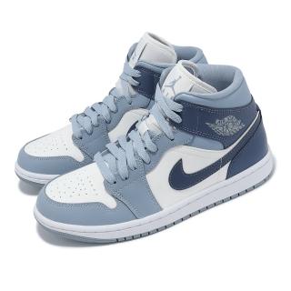 【NIKE 耐吉】休閒鞋 Wmns Air Jordan 1 Mid 女鞋 藍 白 AJ1 中筒 一代(BQ6472-140)