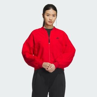【adidas 愛迪達】外套 女款 運動外套 立領外套 風衣外套 亞規 BOMBER JKT 紅 IM8873