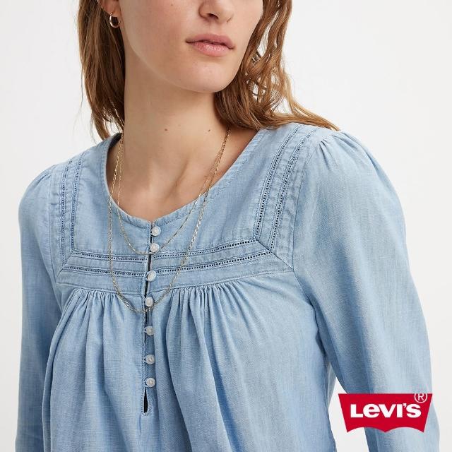 【LEVIS 官方旗艦】女款 半開襟圓領襯衫 / 寬鬆抓皺設計 熱賣單品 A7617-0001